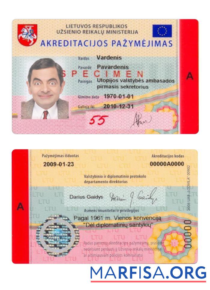 Printable Lithuania accreditation certificate card real example